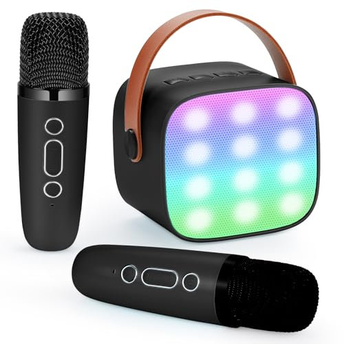 Damcyer Microfono Karaoke Giocattoli con 2 Microfoni Wireless,Karaoke Macchina per Bambini Mini con Bluetooth, Microfono Karaoke Portatile per Bambini e Principianti, Nero