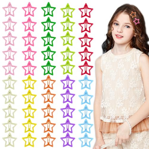 50 Stück Stern Haarspangen, Damen Haarklammer Bunt Snap Kopfschmuck Schmuck Hair Accessories Sterne Haarklammern Mädchen Haarspange Stern für Mädchen und Frauen