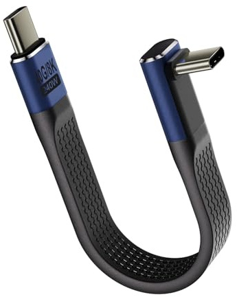 Pixelure 240W USB C a USB C Conector en Ángulo de 90 Grados PD Carga Rápida Cable Corto, 40Gbps USB C Cable Plano Flexible de Datos 48V5A/8K@60Hz para Teléfono/Portátil/Tableta (Curvatura Positiva)