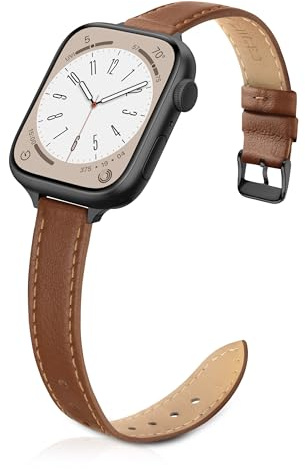 Tuocal Bracelet fin en cuir véritable compatible avec Apple Watch 38 mm, 40 mm, 41 mm, 42 mm (Series 10) - Bracelet fin en cuir véritable pour iWatch séries 10 9 8 7 6 5 4 3 2 1 SE Femme