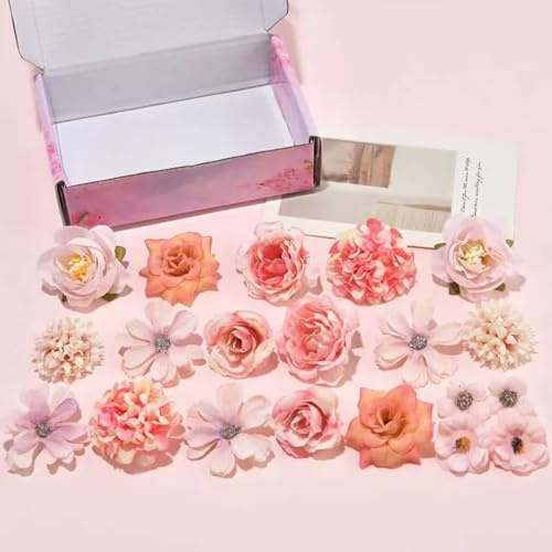 KARLOR 20 flores artificiales para manualidades, rosas artificiales, hortensias, dalias, margaritas, flores decorativas, flores de seda, hortensias para manualidades, ramo de novia, ramo de novia