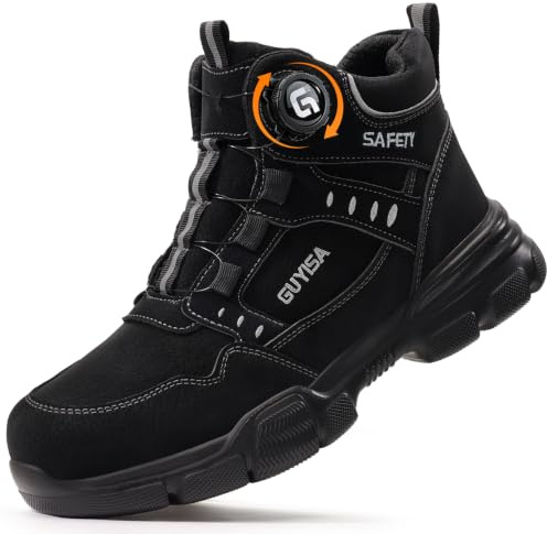GUSAYEX Steel Toe Cap Safety Boots Mens Puncture Resistant Work Boots | CE certified, quick dial fastening, easy-clean upper and lightweight sole for warehouse, logistics, factory and fit-out work