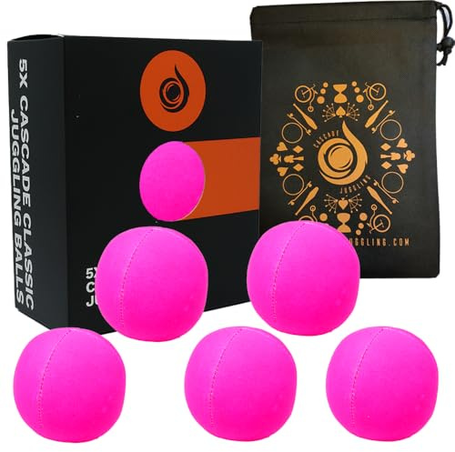 5 x Pro 115 g Cascade Neon Classic Thud Jonglierbälle & Tasche – Set mit 5 Jonglierbällen (Rosa)