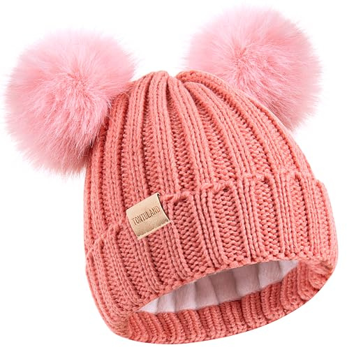 Tontuland Bonnet d'hiver pour Enfants Bonnet de Ski Chaud avec Pompon Bonnet tricoté pour Enfants, doublé de Laine Polaire, pour garçons et Filles