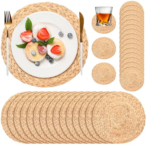 Geosar 200 Disposable Paper Placemats and Coasters Set Paper Woven Placemat with Coasters Outdoor Indoor for Farmhouse Rustic Dining Table Decoration Shower Birthday