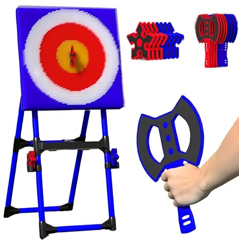 2-in-1 Axe Throw and Lawn Dart Combo Game Set, Backyard Fun for Family and Friends, Includes 8 Flying Axes and 8 Six-star Darts