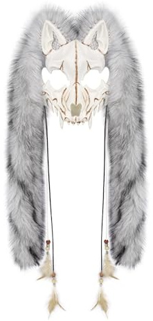 Generisch Accessoire de costume de loup-garou jetable noir pour Halloween, cosplay, avec faux couvre-chef, pour carnaval, fête, performance, protection de la bouche, gris, taille unique