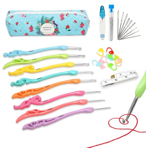 FORBELL Häkelnadel Set, 8 Stück Stricknadeln mit Häkelwerkzeug, 2.5-6 mm Häkelset für Anfänger (Farbig)