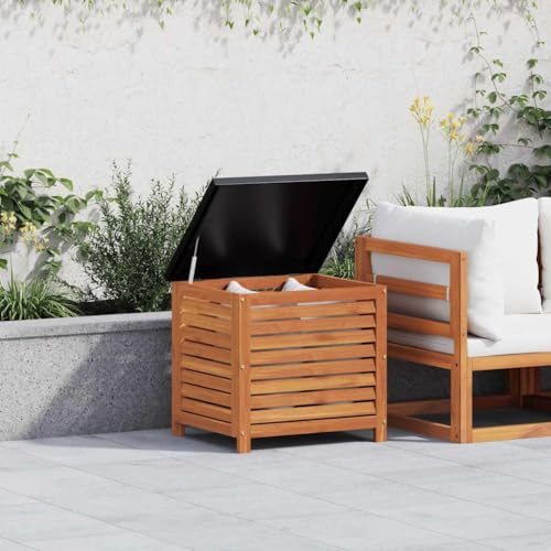 Iiaky Gartenbox Holz Massivholz Auflagenbox Holz Wetterfest Aufbewahrungsbox Garten Balkon Gartentruhe Sitztruhe Massivholz Eukalyptus-60 x 50 x 55 cm