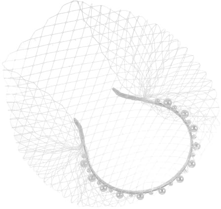 Mikinona Perlenstirnband mit Schleier im Vogelkäfig-stil Weiß Perlennetz-haarreif für Braut Hochzeit Teeparty Brautschmuck Perlen-haarschmuck