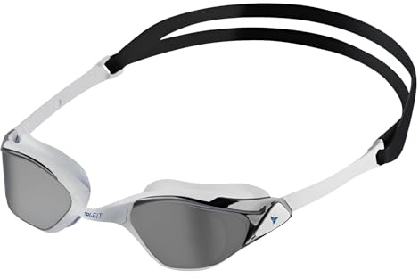 TRI-FIT Prisbelönta simglasögon för vuxna | avancerade antidimbehandlade linser | 100 % UVA/UVB-skydd | anpassad 3D TPE-packning | TPE näsbro | designad för män och kvinnor (PROPEL - vit/silver)