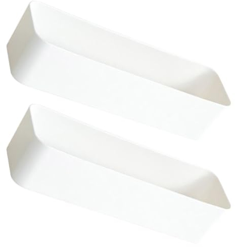 GAROZATION 2pcs White Wall-mounted Adhesive Remote Control Storage Boxes for Bathroom and Living Room, Long Size Sticky Wall Holder for Air Conditioner and Phone Accessories