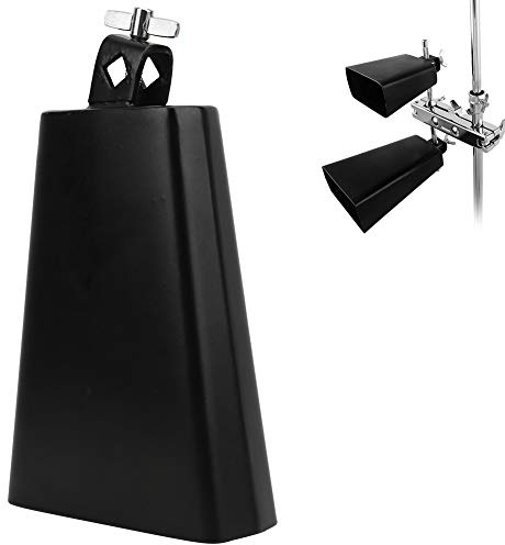 KIMISS Kuhglocke aus Stahl, Rinderglocke, Percussion-Musikinstrument – ​​17,8 Cm Große Kuhglocke aus Schwarzem Metall mit Griff – Jubelnde Handglocke für Sportveranstaltungen, Fußballspiele, Partys,