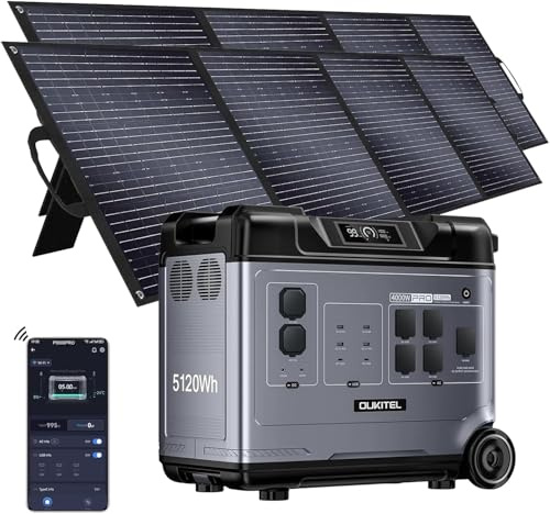 OUKITEL P5000 PRO 5120Wh Notstromaggregat für Haus, 4000W Powerstation mit 2 * 200W Solarpanel, LiFePO4 akku Stromspeicher Notstrom, Solargenerator Stromerzeuger für Camping/Notfälle/Wohnmobil