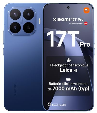 XIAOMI 17T Pro Smartphone de 12+1024GB Azul Teleobjetivo Leica 5X | pantalla de 6,83 144 Hz, 7000 mAh (típ.) batería de silicio-carbono, 100W HyperCharge, 1 año de garantía adicional