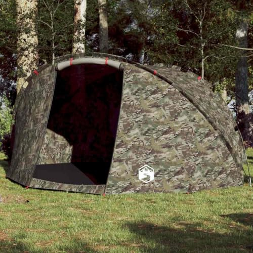 Fisketält för 5 personer, kamouflagemönster, vattentätt campingtält med 2 ingångar, 190T polyester, 307 x 290 x 170 cm, lätt popup-tält för fiske, utomhus, skydd mot UV-strålar och regn