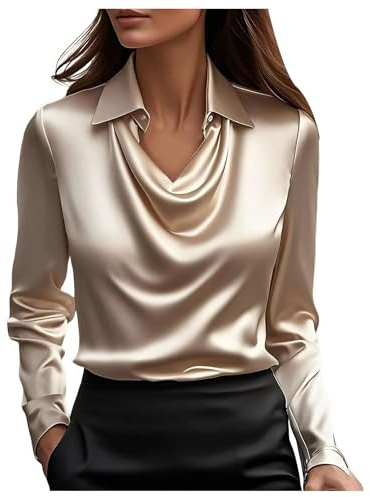 Chemisier Satin Femme Chic et Élégant Col Bénitier Chemisier Tunique Blouse Couleur Unie Chemises et Blouses Funky Vetement Haut Lâche Décontracté T-Shirts Manches Longues Chemisiers de Soirée