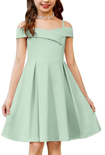 Arshiner Fille Robe Épaules Dénudées Bretelles Spaghetti Robes Enfant sans Manches d'été Robe Élégante Fête Robes pour Fille 5-14 Ans