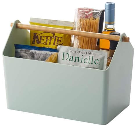 Yamazaki 3468 FAVORI Aufbewahrungsbox blau, Polypropylen/Holz, Minimalistisches Design, 37 x 21 x 24 cm (LxBxH)