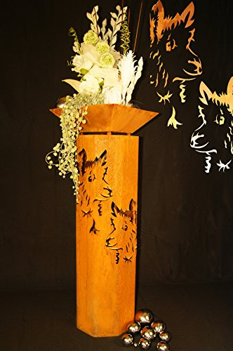 JH-Metalldesign 8-Eck Säule Alpaka + Schale Classic Edelrost Rost Metall Gartendeko Garten Stele
