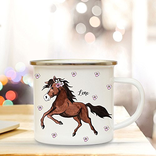ilka parey wandtattoo-welt Emaille Becher Camping Tasse mit Pferd Pferdchen & Name Kaffeetasse Geschenk Kaffeebecher eb77