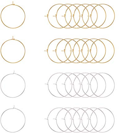 PandaHall Elite 100 stycken 2 färger 25 mm runda örhängen hoops mässing rund kreolsk tråd vinglas charm ringar pärlor ring runda örhängen för gör-det-själv hantverk party, guld/silver
