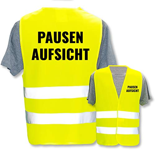 Bedruckte Marken-Warnwesten mit ISO-Leuchtstreifen * Standard- oder Reflex-Druck * Schule, Warnweste Begriffe Schule:Pausenaufsicht, Farbe + Größe:Gelb (XL/XXL)