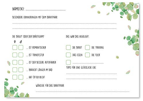 Hochzeit Gästebuch Karten (35 Stück in A5 Größe) - Hochzeitsspiele für Gäste - Vintage Karten mit Fragen als Spiel - Gästebuchkarten zum Ausfüllen als Hochzeitsspiel - Hochzeitskarten in Grün