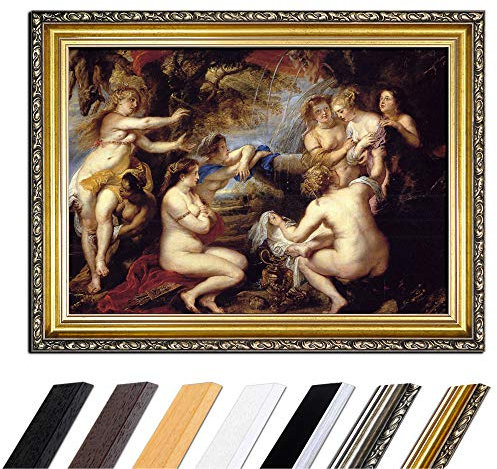 Bild mit Rahmen - Peter Paul Rubens Diana und Kallisto 90x70 cm - Gerahmtes Leinwandbild Alte Meister - Antiker Rahmen Gold Barock, Klassisch