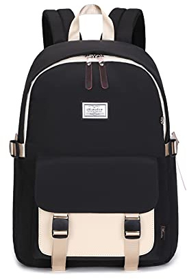 Acmebon Schulrucksack für Mädchen und Jugendliche. Legerer Rucksack für Damen Schwarz mit Khaki