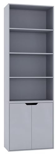 URBNLIVING 6 Tier Bookcase Bookshelf With 2 Doors Cupboard (Grey)