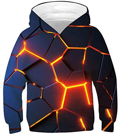 TUONROAD Pojkar Huvtröjor Rolig 3D Lava Pullover Jumper Barn Tröja med Huva med Fickor 13-14 år