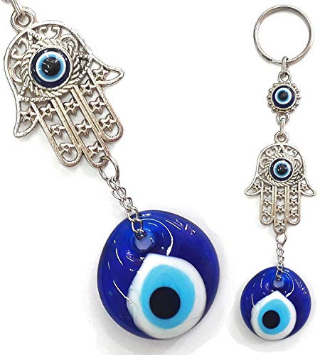 Perlin Nazar Boncuk Hamsa Hand Fatima Böser Blick Wandbehang Blau Auge 15 cm Evil Eye Amulett Schutzsymbol Glas Anhänger Deko Haus Tür Auto Geschenkidee