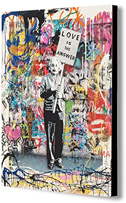 Love Is The Answer Albert Einstein Banksy Stil Leinwandbild, gerahmt, verschiedene Größen (A0, 47 x 33 Zoll)