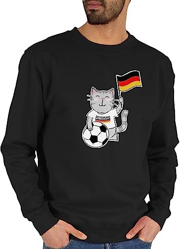 Sweater Pullover Sweatshirt Herren Damen - EM WM - Fußball Katze Deutschland - L - Schwarz - europameisterschaft katzen pulli fussball germany fu ball deutsche em- fanartikel deutschland. em24