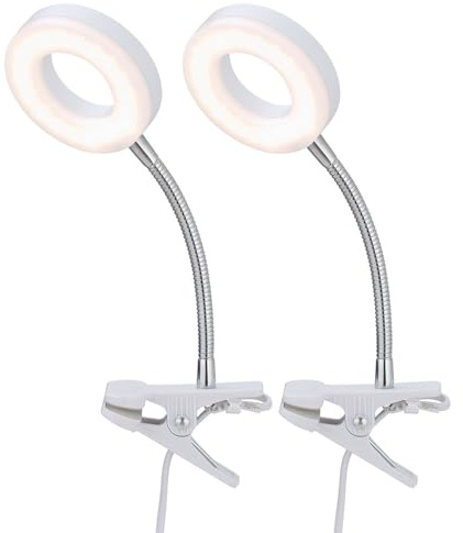 Klemmlampe weiß Klemmleuchte Wohnzimmer Klemmlampe LED mit Stecker, Tischleuchte Leselampe, Spot beweglich, Metall, 1x LED 4W 330Lm 3000K, DxH 9x21 cm, 2er Set