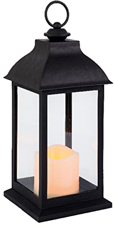 Magie di Natale Lanterne Luminose Color Naturale in Legno, Decorazione per Esterno (Grande, Nero)