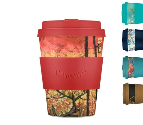 Ecoffee Cup 12oz 350ml Riutilizzabile Eco-Friendly 100% a base vegetale tazza di caffè con coperchio e manica in silicone - Tazza da viaggio senza melamina, Plum Orchard