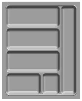 kuechenmontage Besteckeinsatz 45er | Kunststoff silbergrau | 6 Fächer | 390 x 480 mm | passend für 45 cm Schubkasten | zuschneidbar