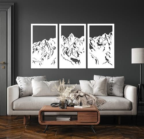 Pannello decorativo, montagne, decorazione murale 3D, ornamento, 80 x 150 cm, bianco