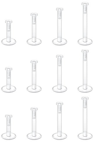 Briana Williams 12stk 16G Durchsichtig Lippenpiercing Stecker Retainer Bioflex Flexibel Kunststoff 6/8/10/12mm Labret Monroe Piercing