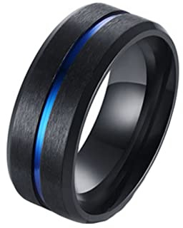Daesar Edelstahl Ringe Herren mit Gravur, Männer Ring Personalisiert 8MM Breit Matt Bandring Partnerringe Freundschaftsringe Schwarz Blau Große 65 (20.7)