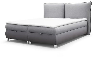 FURNISTAR Boxspringbett Doppelbett Togo - Bett mit Bonellmatratze, mit Bettkasten für Bettwäsche und Topper. Gepolstertes Kopfteil mit Einer eleganten weichen Kissendesign (Material 8383, 180x200)