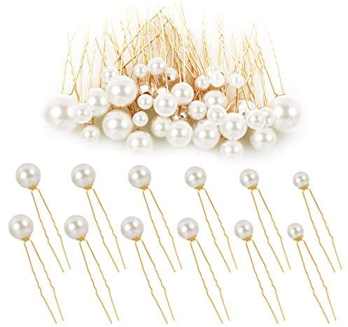 36PCS Wedding Pearl Hair Pins Bridal Rhinestone U Shape Barrette Wedding Hairs Accessories, Bobby Hair Pins Clips for Brides Bridesmaid Women Girls