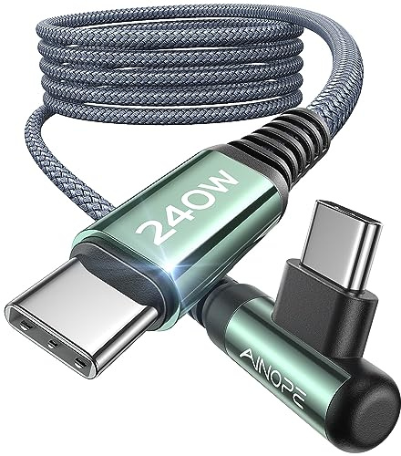 AINOPE 240W USB C Charger Cable (2 Pack 3M) Right Angle Fast Charging TypeC | Fit with iPhone 17 16 15 Pro Max, Galaxy S25, Note 20 Ultra10 9, MacBook Air/Pro, iPad Pro/Air