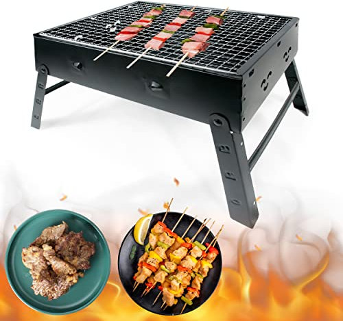 Barbacoa Plegable Portátil Sobremesa 39x27x22.5cm - Parrilla de Carbón BBQ de Acero al Aire Libre, Picnic y Camping