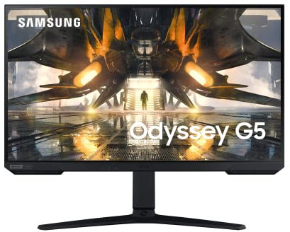 Samsung Gaming Monitor Odyssey G5 (S27AG502), Flat, 27, 2560x1440 (WQHD), HDR 10, IPS, 165 Hz, 1 ms, FreeSync Premium, G-Sync, HDMI, Display Port, Ingresso Audio, HAS, Pivot, Flicker Free