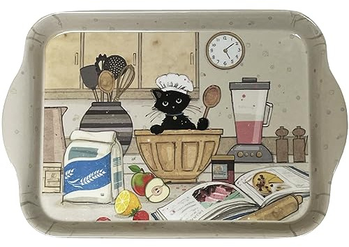 KIUB Mini vassoio con gatto, motivo gatto patissier- melamina di qualità, dimensioni minime, 14 x 21 cm