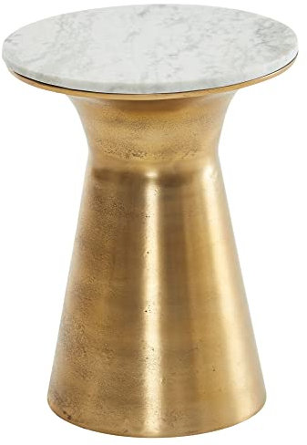 KADIMA DESIGN Echter Marmor Beistelltisch Weiß 35x35x45 cm | Gold Metall Anstelltisch | Runder Sofatisch Klein | Hochwertiger Wohnzimmertisch | Moderner Couchtisch