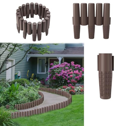 YUENFONG 11.2m Rasenkante Kunststoff Beeteinfassung Holzoptik Beetumrandung Rasenkante, 1 Element : 28 x 24cm (L x H), für Garten, Rasenfläche, Hof (40 Stück, Braun)